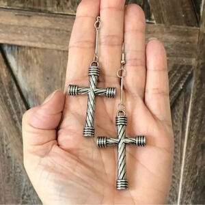 3 for $25/ Big Beautiful Cross Christian Silver Drop Earrings
